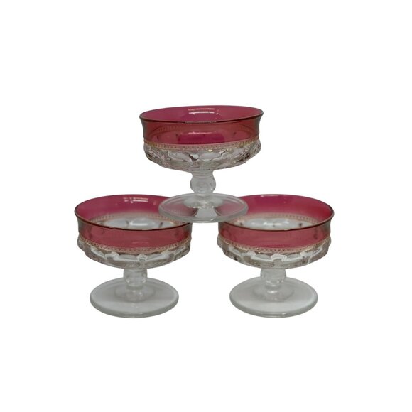 VTG Tiffin Kings Crown Thumbprint Sherbet/Dessert Dishes Set of 3 Glass Pedestal - Picture 1 of 7